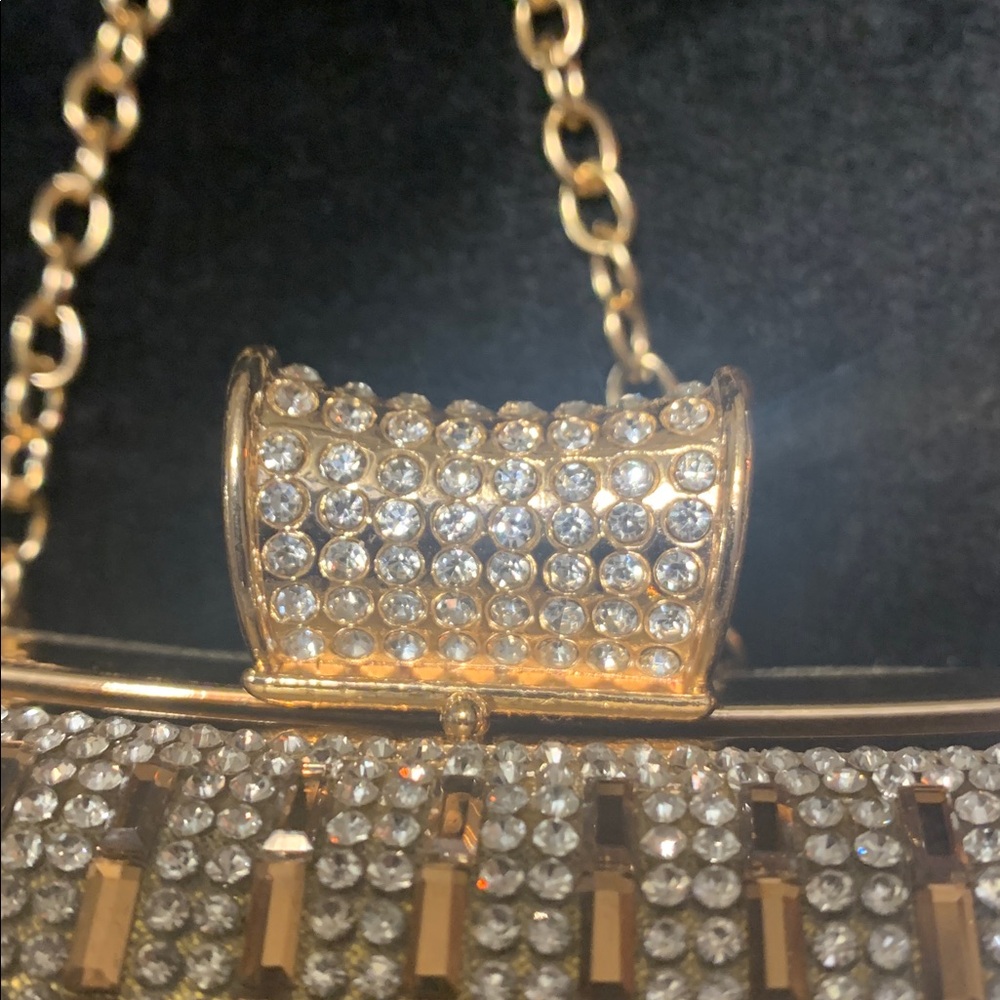 New Gold Rhinestone Clutch with Chain - Picture 5 of 6